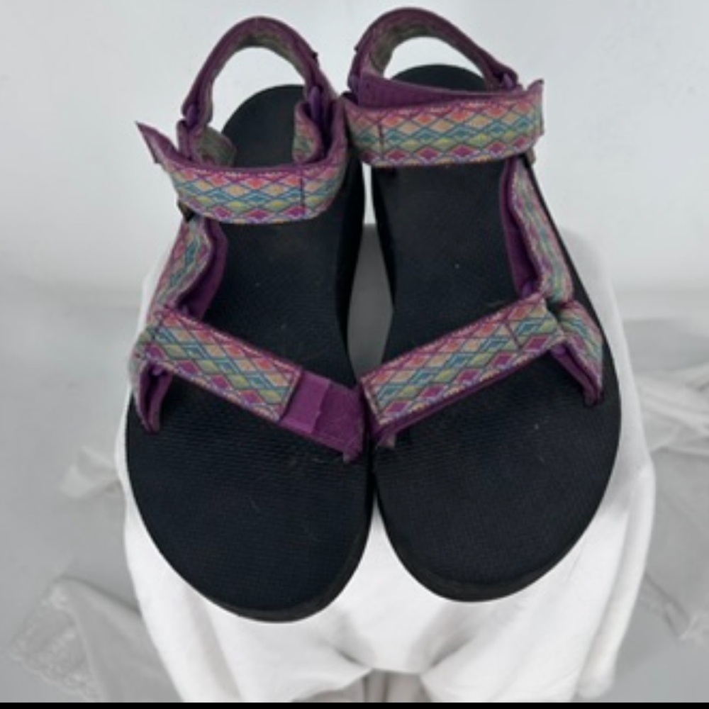 TEVA Universal Flatform Sandal Purple Geometric Retro Platform Strappy Size 7
